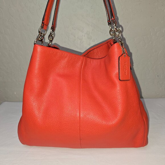 Coach Madison Phoebe Tomato Red Pebbled Leather 3 Compartment Hobo Bag F35723 - Picture 1 of 15
